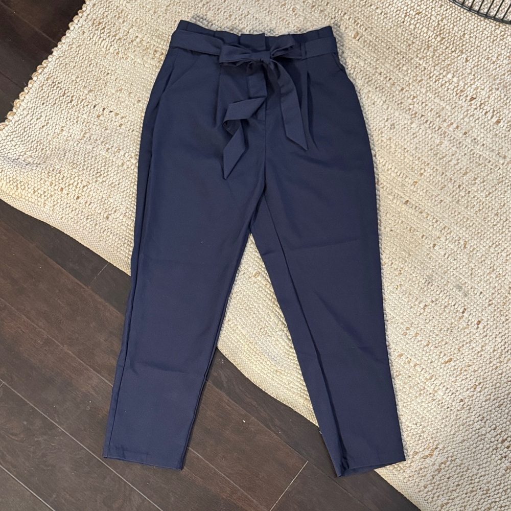 Lulu's Navy Paperbag Waist Tie Trousers